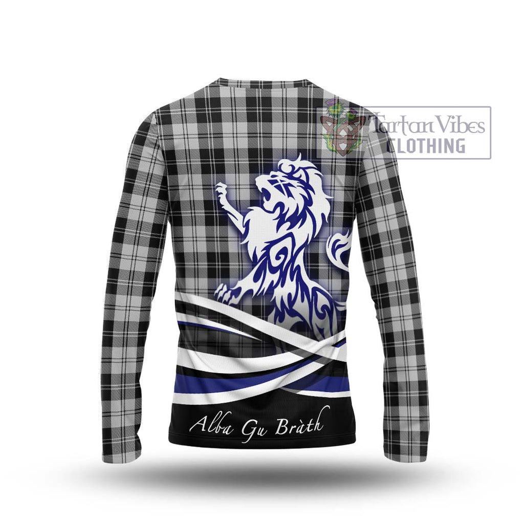 Erskine Black and White Tartan Long Sleeve T-Shirt with Alba Gu Brath Regal Lion Emblem - Tartanvibesclothing Shop