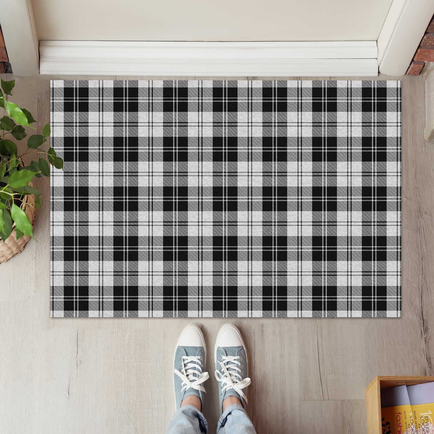 Erskine Black and White Tartan Door Mat - Tartanvibesclothing