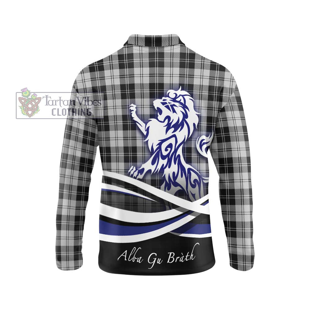 Erskine Black and White Tartan Long Sleeve Polo Shirt with Alba Gu Brath Regal Lion Emblem - Tartanvibesclothing Shop