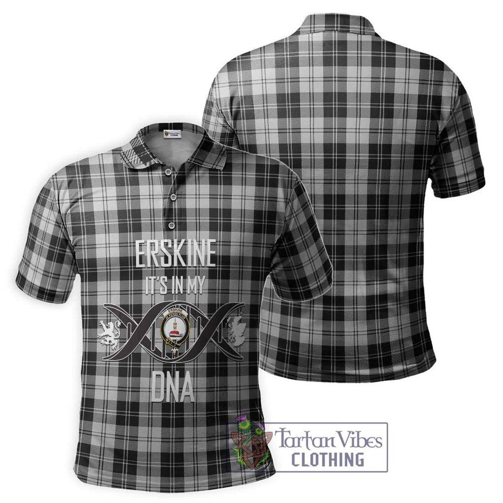 Erskine Black and White Tartan Polo Shirt with Family Crest DNA In Me Style - Tartanvibesclothing Shop