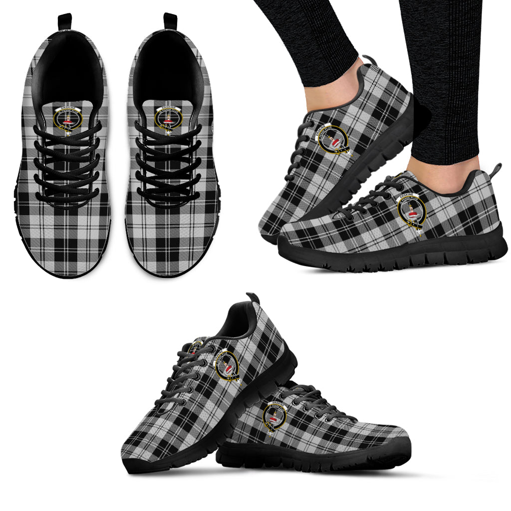 Erskine Black and White Tartan Sneakers with Family Crest - Tartan Vibes Clothing