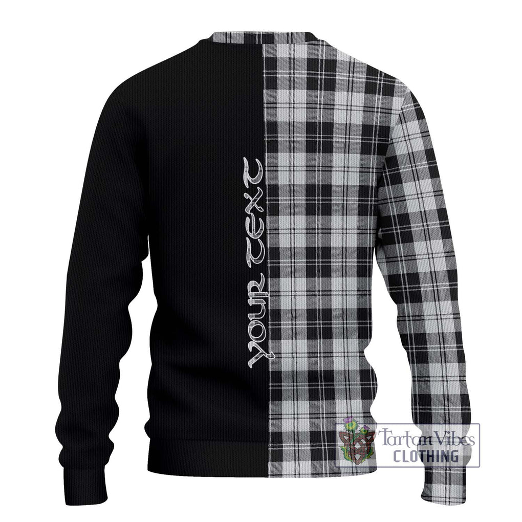 Erskine Black and White Tartan Knitted Sweater with Family Crest and Half Of Me Style - Tartanvibesclothing Shop