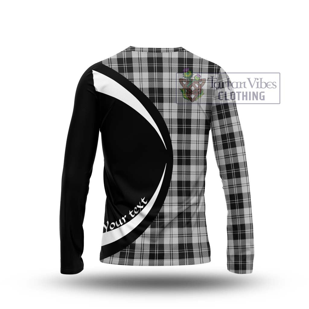 Erskine Black and White Tartan Long Sleeve T-Shirt with Family Crest Circle Style - Tartan Vibes Clothing