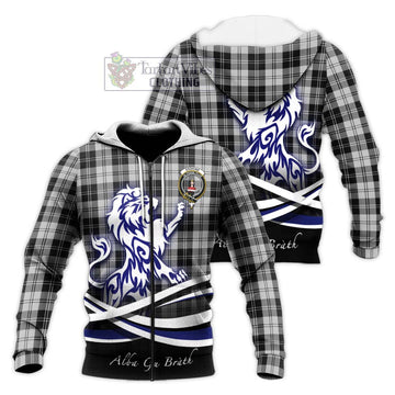 Erskine Black and White Tartan Knitted Hoodie with Alba Gu Brath Regal Lion Emblem