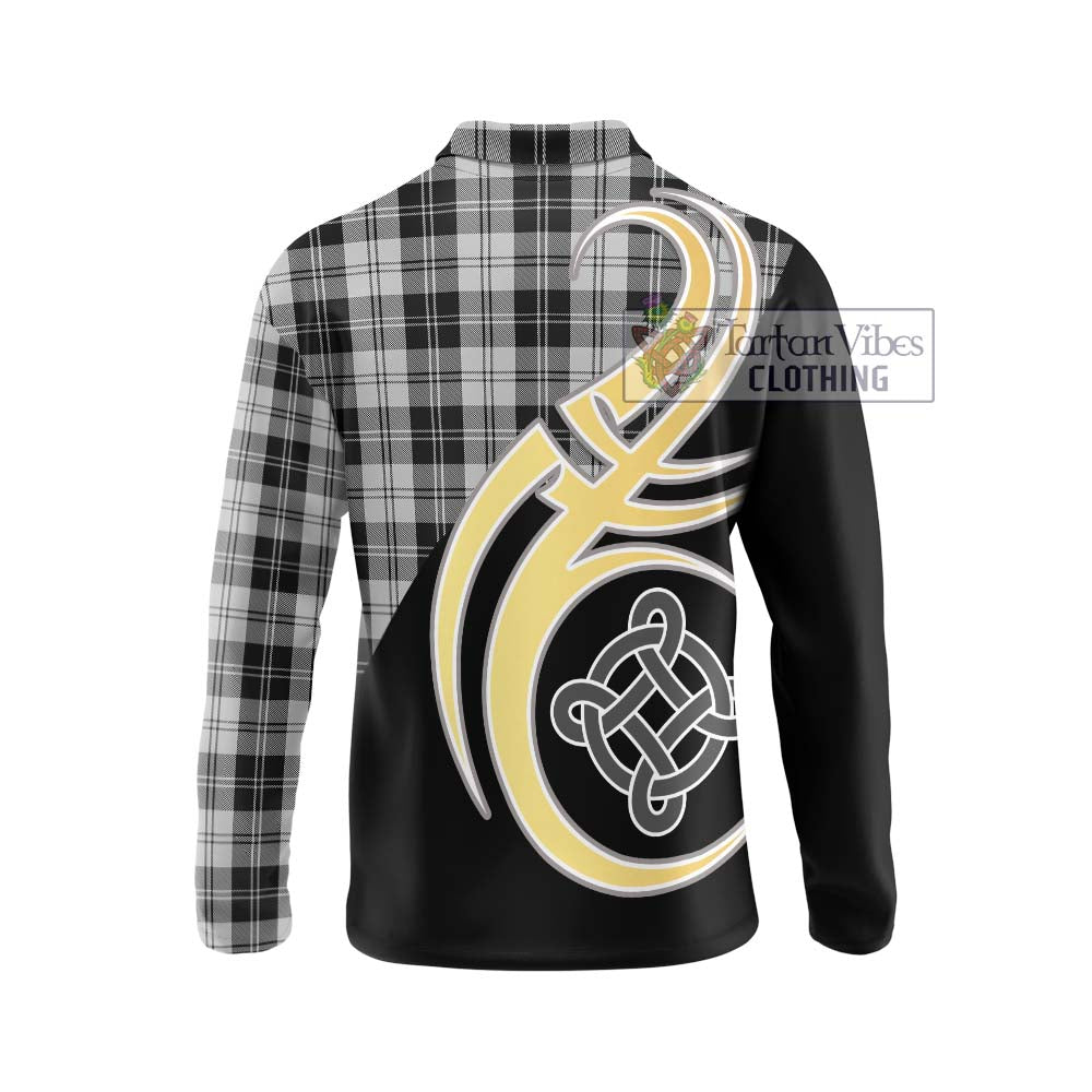 Erskine Black and White Tartan Long Sleeve Polo Shirt with Family Crest and Celtic Symbol Style - Tartan Vibes Clothing