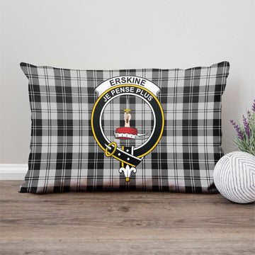 Erskine Black and White Tartan Pillow Cover with Family Crest