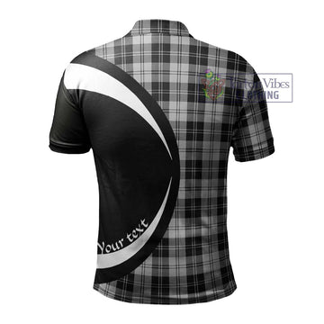 Erskine Black and White Tartan Men's Polo Shirt with Family Crest Circle Style