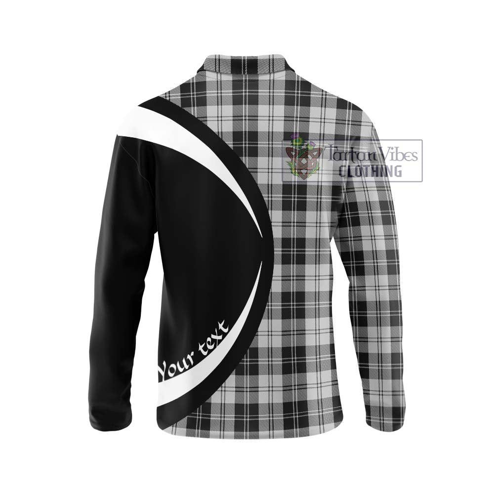 Erskine Black and White Tartan Long Sleeve Polo Shirt with Family Crest Circle Style - Tartan Vibes Clothing