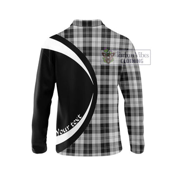 Erskine Black and White Tartan Long Sleeve Polo Shirt with Family Crest Circle Style