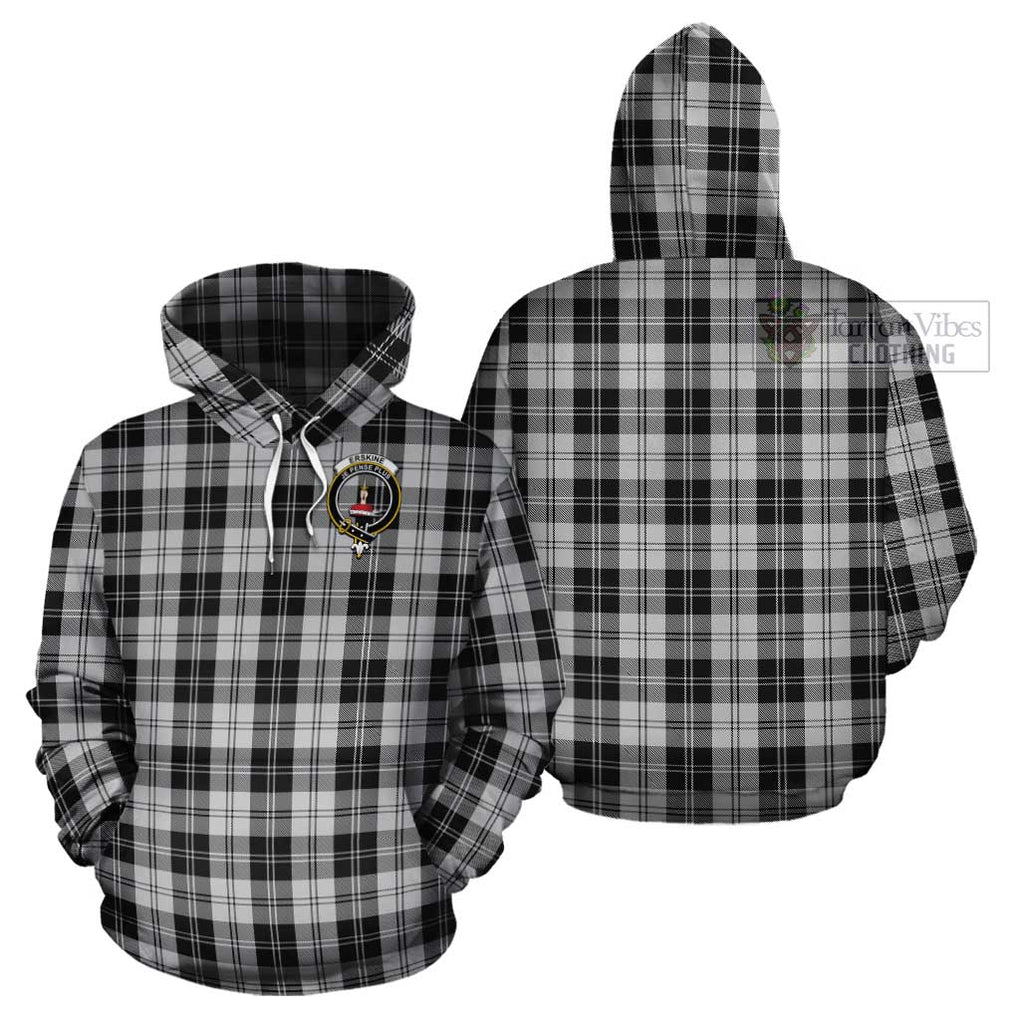 Erskine Black and White Tartan Cotton Hoodie with Family Crest Pullover Hoodie - Tartan Vibes Clothing