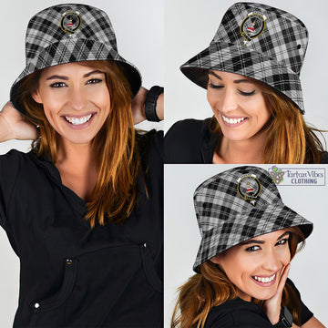 Erskine Black and White Tartan Bucket Hat with Family Crest