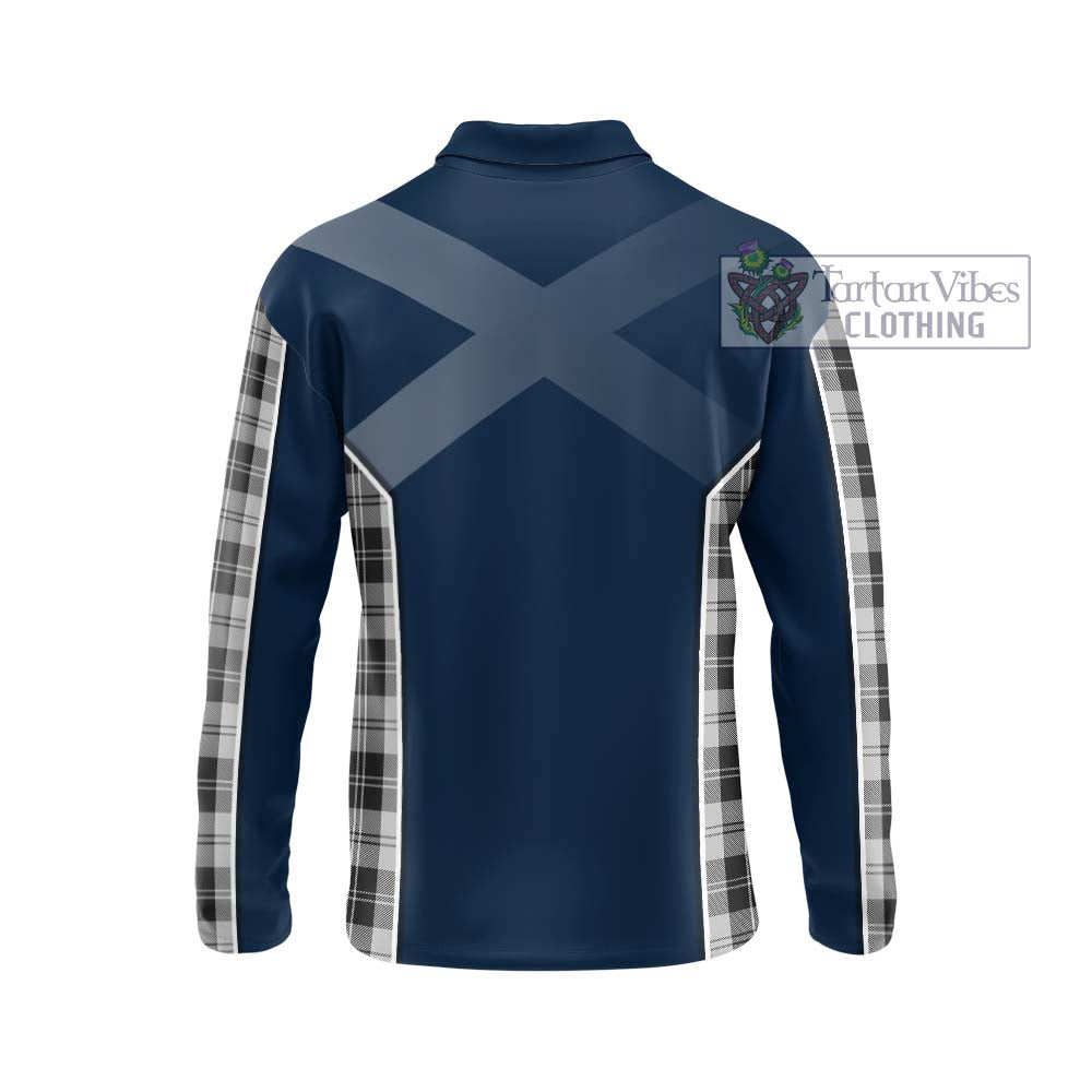 Erskine Black and White Tartan Long Sleeve Polo Shirt with Family Crest and Lion Rampant Vibes Sport Style - Tartan Vibes Clothing