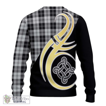 Erskine Black and White Tartan Ugly Sweater with Family Crest and Celtic Symbol Style