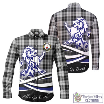 Erskine Black and White Tartan Long Sleeve Button Up Shirt with Alba Gu Brath Regal Lion Emblem