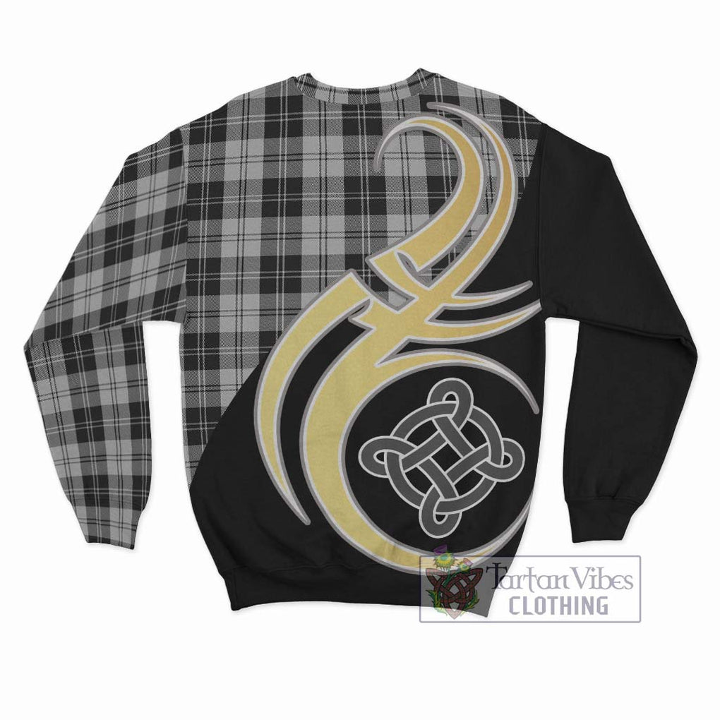 Erskine Black and White Tartan Sweatshirt with Family Crest and Celtic Symbol Style - Tartan Vibes Clothing