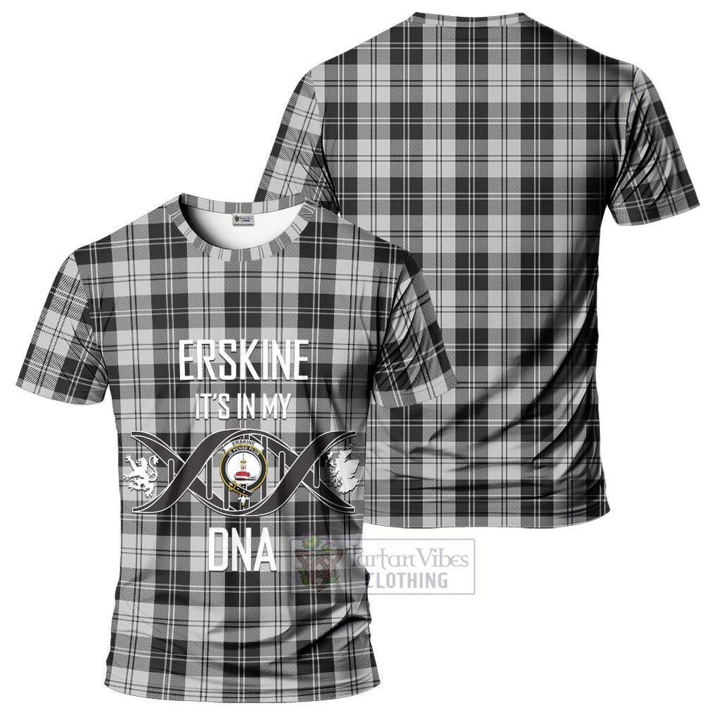 Erskine Black and White Tartan T-Shirt with Family Crest DNA In Me Style - Tartan Vibes Clothing