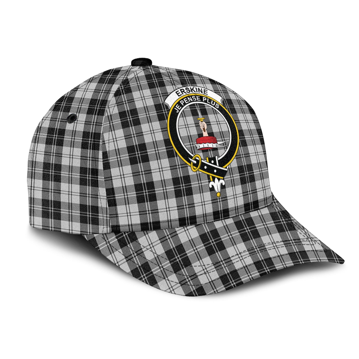 Erskine Black and White Tartan Classic Cap with Family Crest - Tartan Vibes Clothing