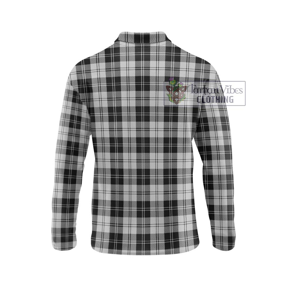 Erskine Black and White Tartan Long Sleeve Polo Shirt with Family Crest DNA In Me Style - Tartanvibesclothing Shop