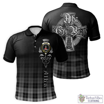 Erskine Black and White Tartan Polo Shirt Featuring Alba Gu Brath Family Crest Celtic Inspired