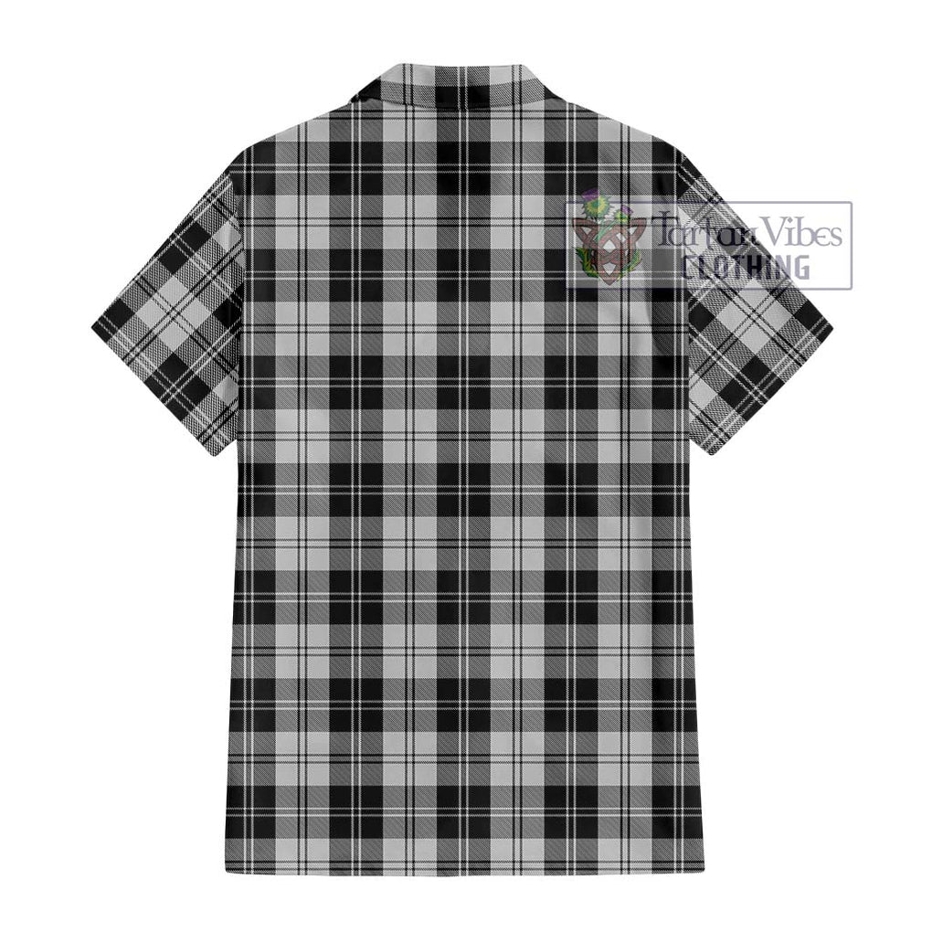 Erskine Black and White Tartan Short Sleeve Button Shirt with Family Crest DNA In Me Style - Tartanvibesclothing Shop