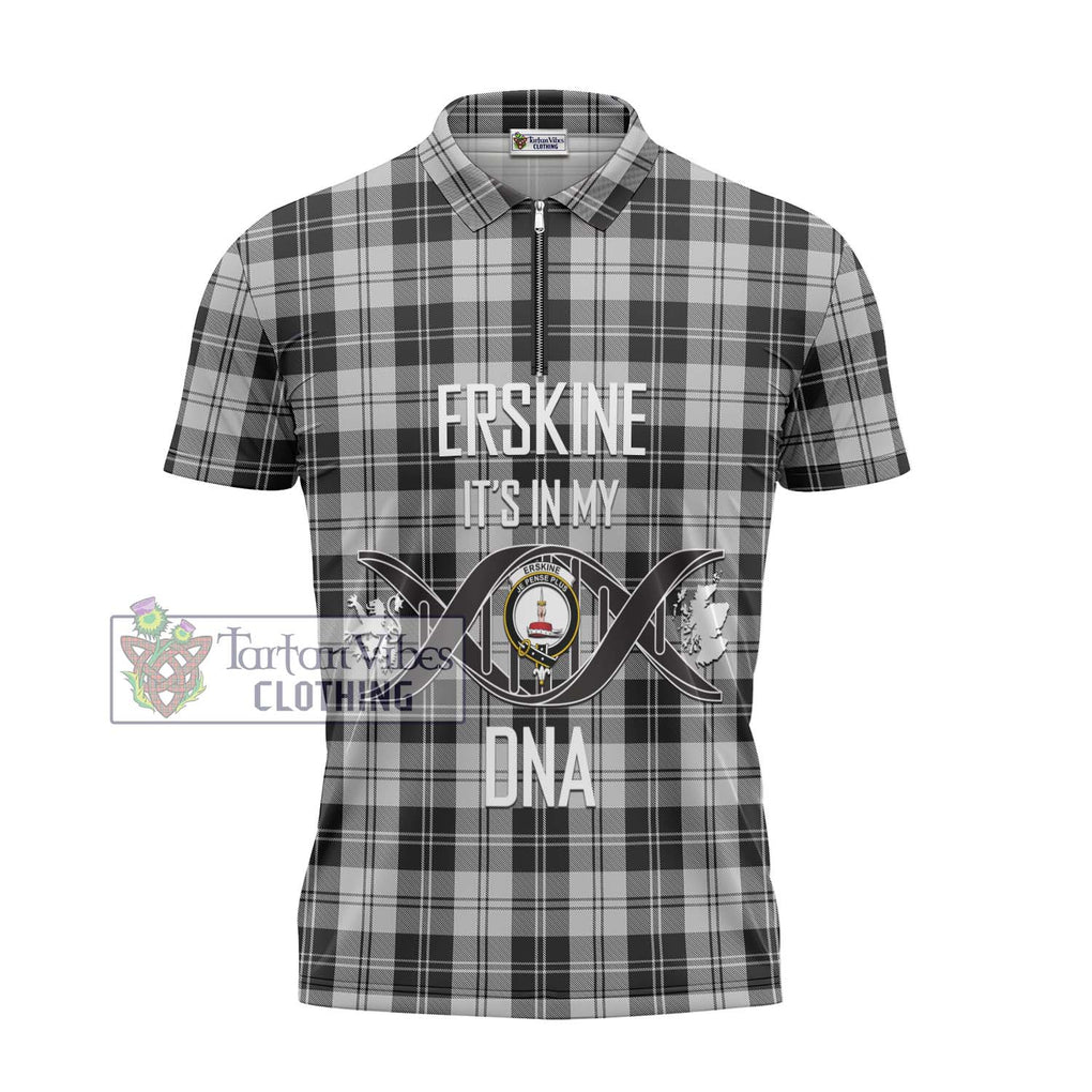 Erskine Black and White Tartan Zipper Polo Shirt with Family Crest DNA In Me Style - Tartanvibesclothing Shop