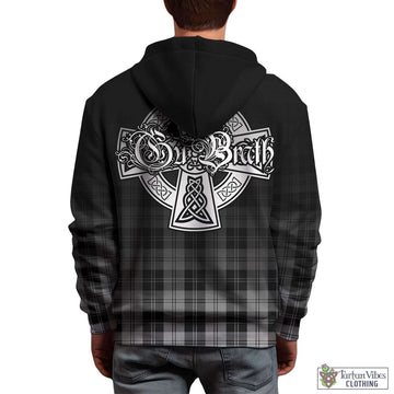 Erskine Black and White Tartan Hoodie Featuring Alba Gu Brath Family Crest Celtic Inspired