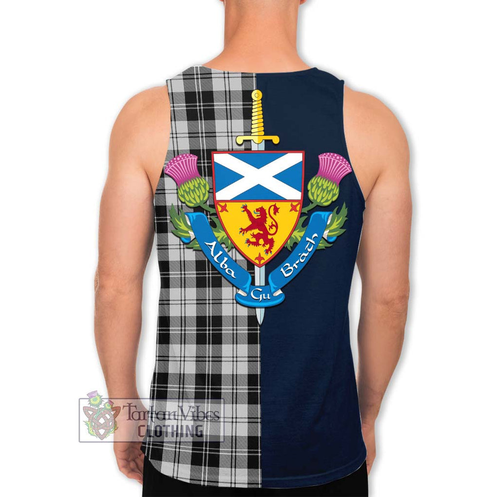 Tartan Vibes Clothing Erskine Black and White Tartan Men's Tank Top with Scottish Lion Royal Arm Half Style