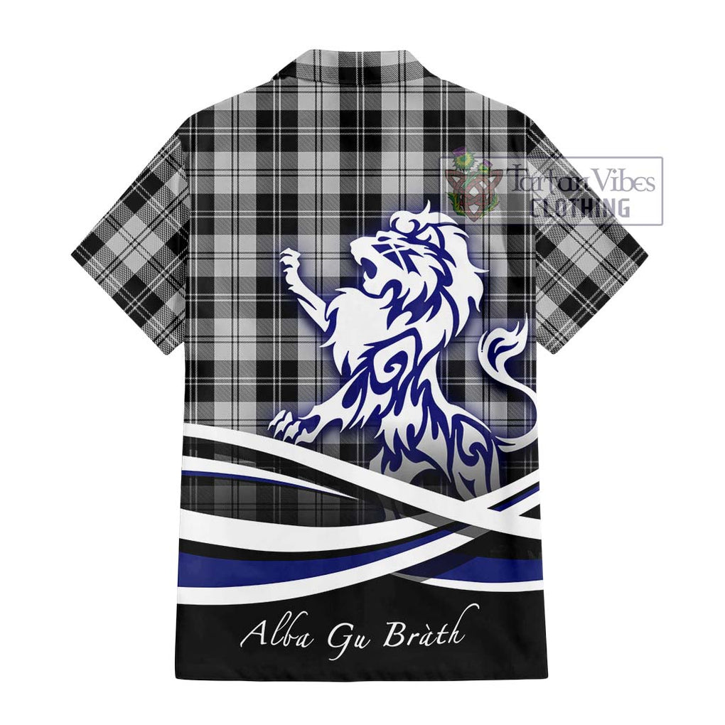 Erskine Black and White Tartan Short Sleeve Button Shirt with Alba Gu Brath Regal Lion Emblem - Tartanvibesclothing Shop