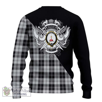 Erskine Black and White Tartan Ugly Sweater with Family Crest and Military Logo Style