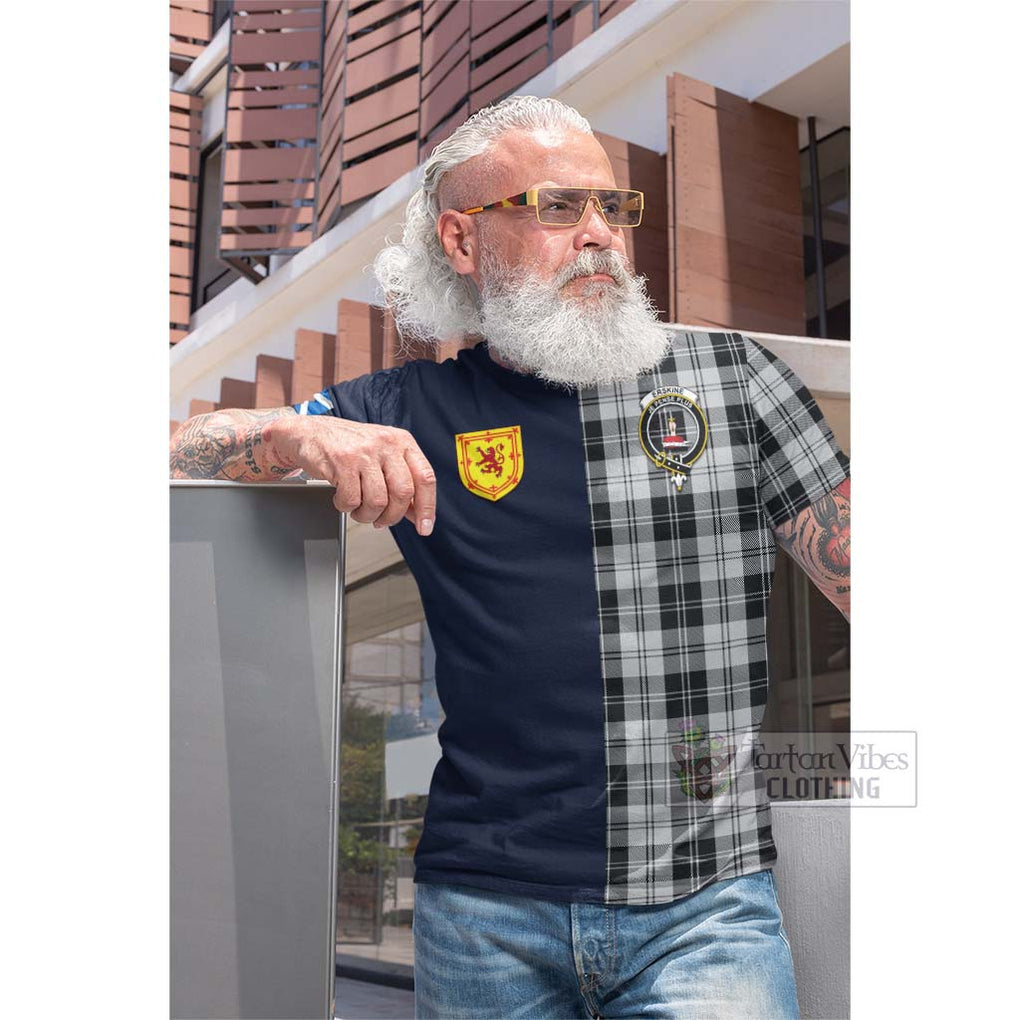 Tartan Vibes Clothing Erskine Black and White Tartan Cotton T-shirt with Scottish Lion Royal Arm Half Style