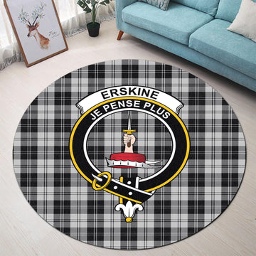 Erskine Black and White Tartan Round Rug with Family Crest