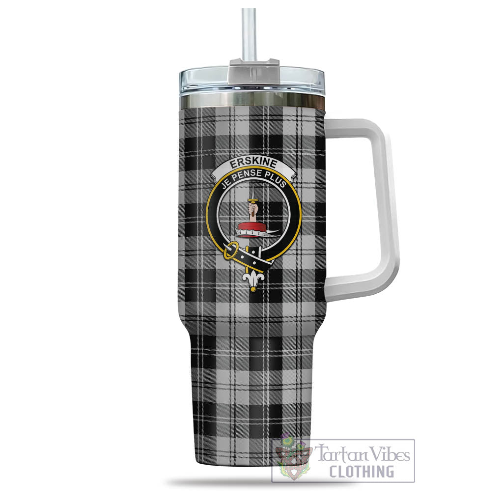 Tartan Vibes Clothing Erskine Black and White Tartan and Family Crest Tumbler with Handle