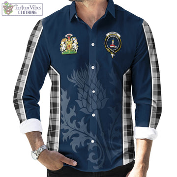 Erskine Black and White Tartan Long Sleeve Button Up Shirt with Family Crest and Scottish Thistle Vibes Sport Style