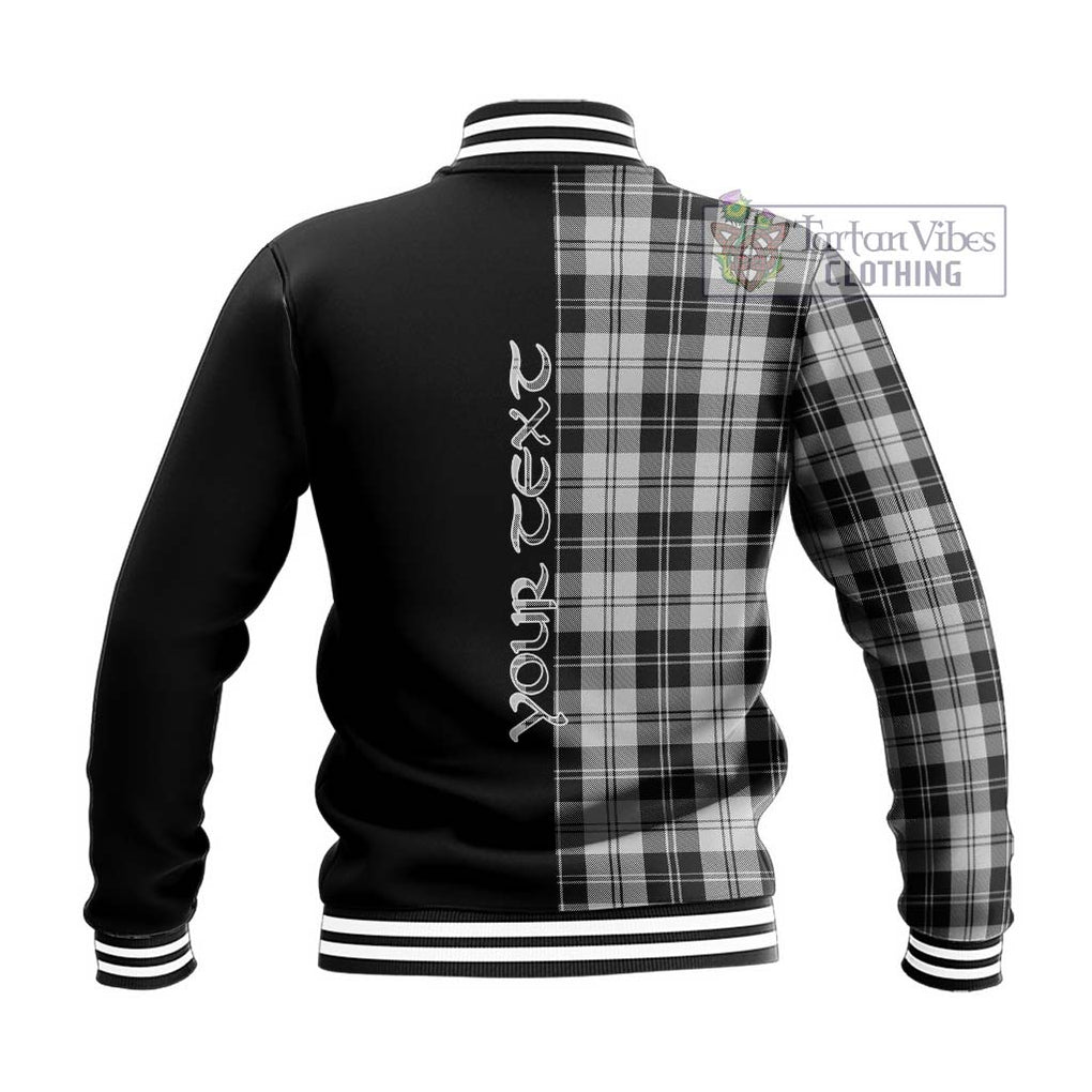 Erskine Black and White Tartan Baseball Jacket with Family Crest and Half Of Me Style - Tartanvibesclothing Shop