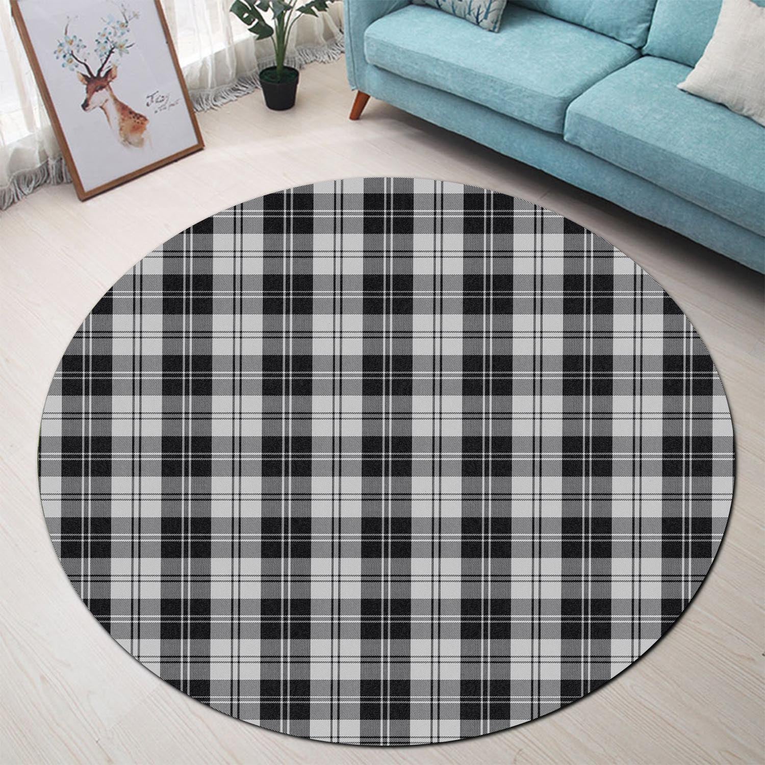 Erskine Black and White Tartan Round Rug - Tartanvibesclothing