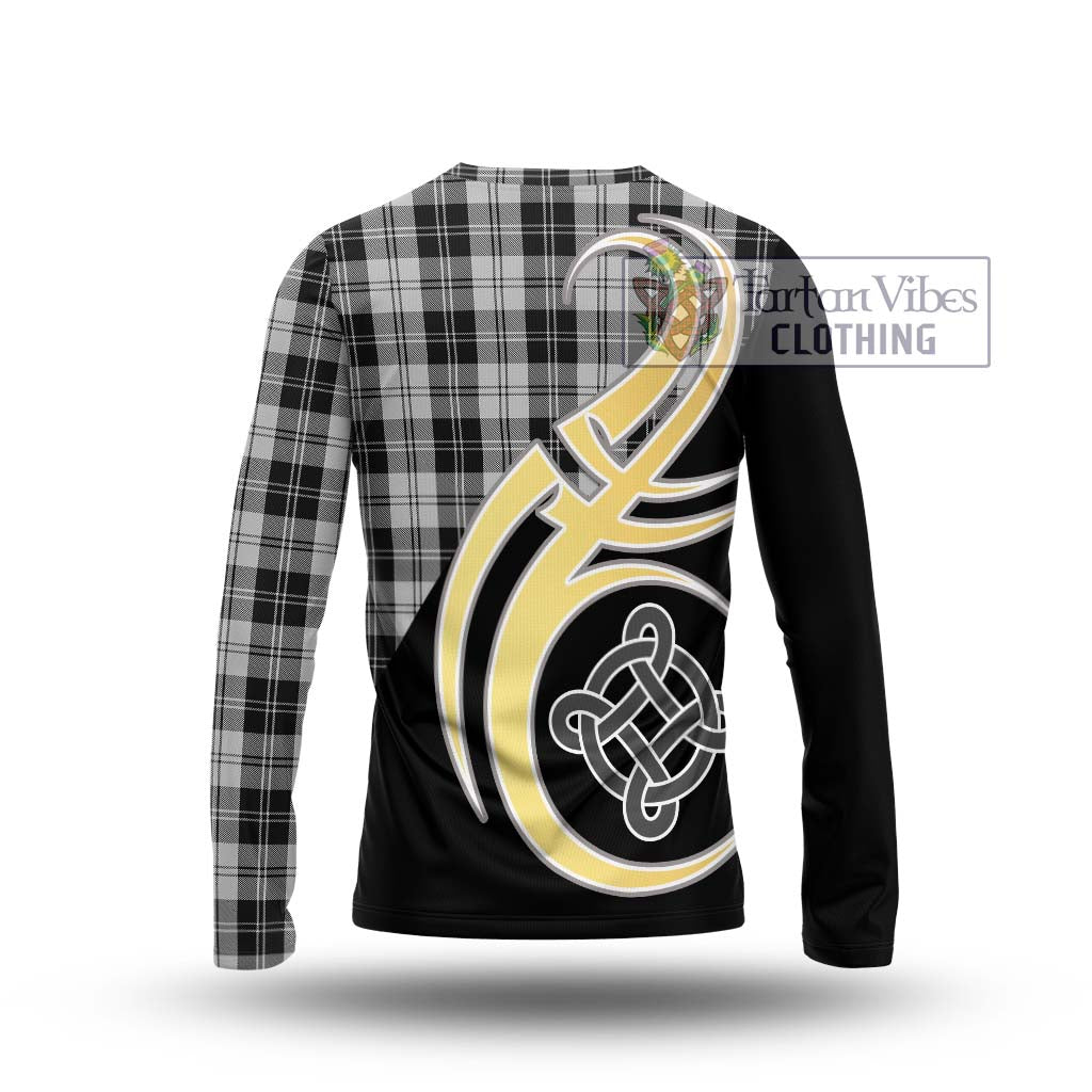 Erskine Black and White Tartan Long Sleeve T-Shirt with Family Crest and Celtic Symbol Style - Tartan Vibes Clothing