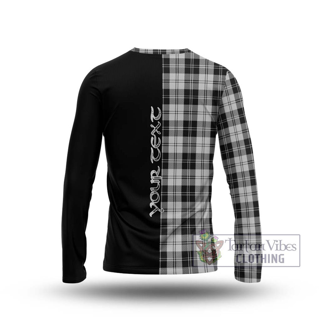 Erskine Black and White Tartan Long Sleeve T-Shirt with Family Crest and Half Of Me Style - Tartanvibesclothing Shop