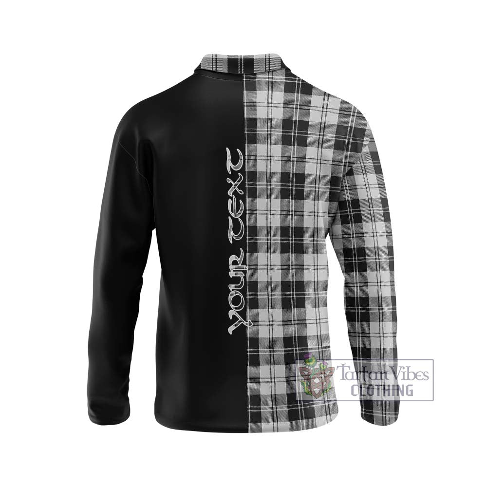 Erskine Black and White Tartan Long Sleeve Polo Shirt with Family Crest and Half Of Me Style - Tartanvibesclothing Shop