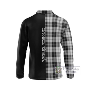 Erskine Black and White Tartan Long Sleeve Polo Shirt with Family Crest and Half Of Me Style