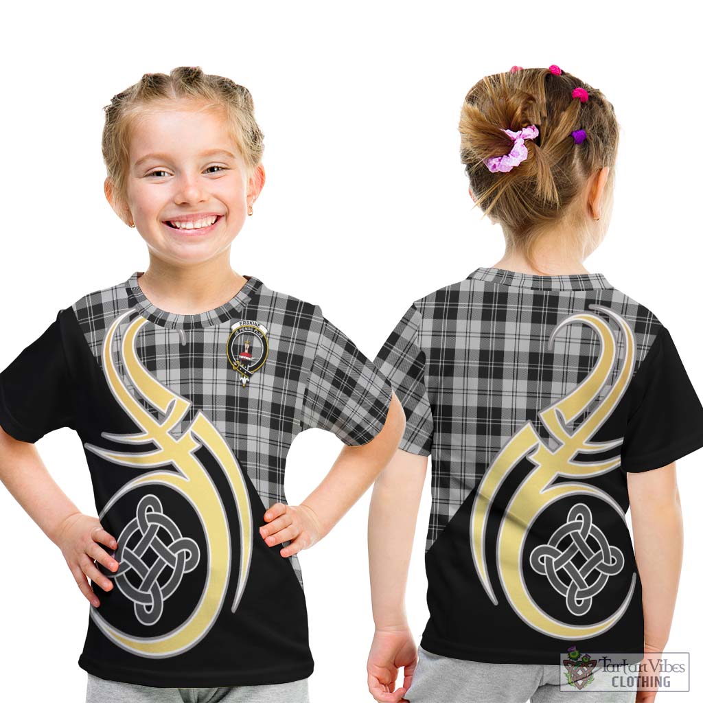 Erskine Black and White Tartan Kid T-Shirt with Family Crest and Celtic Symbol Style - Tartan Vibes Clothing