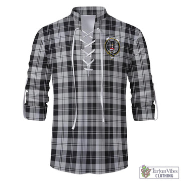 Erskine Black and White Tartan Men's Scottish Traditional Jacobite Ghillie Kilt Shirt with Family Crest