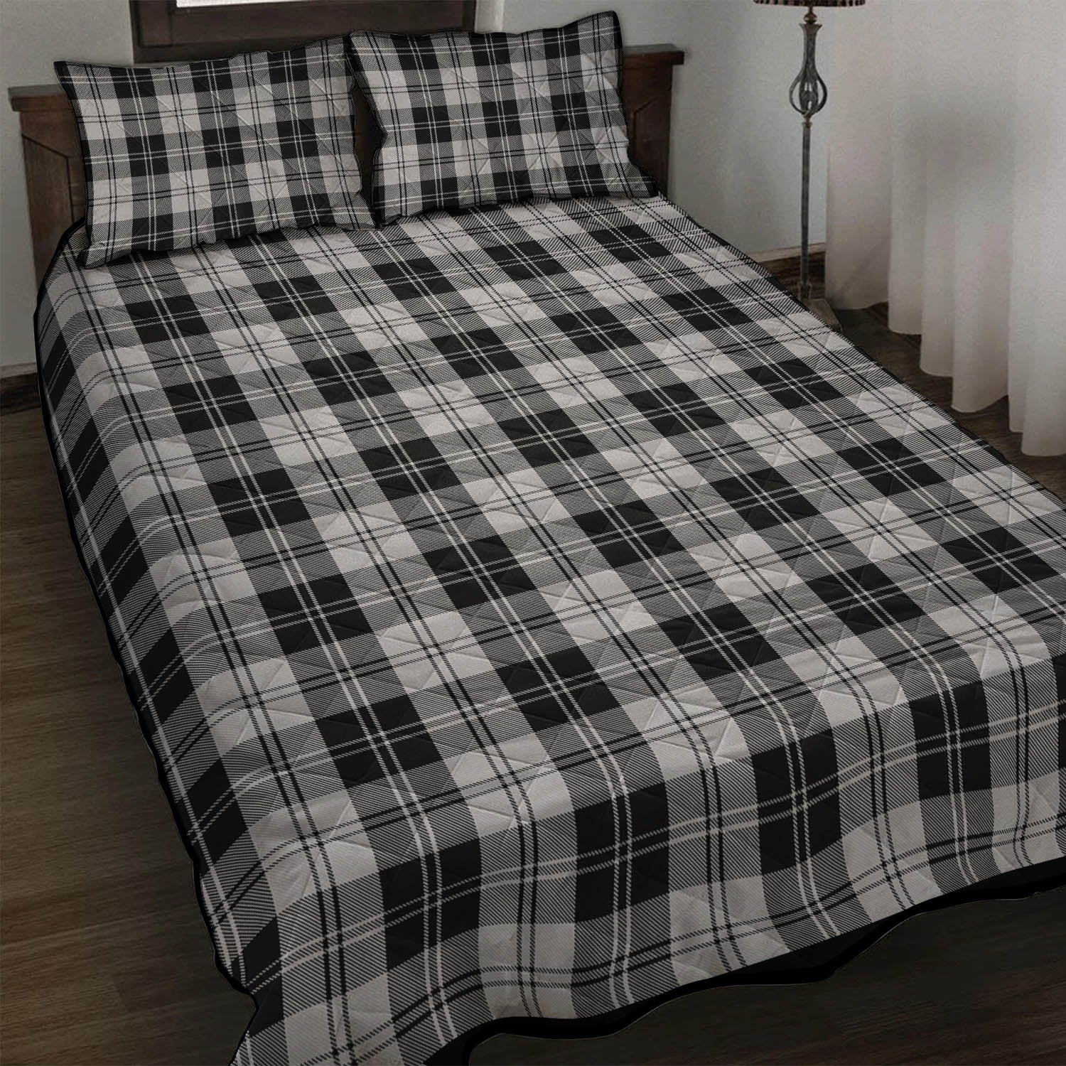 Erskine Black and White Tartan Quilt Bed Set - Tartan Vibes Clothing