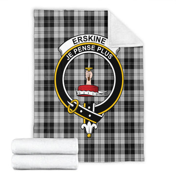 Erskine Black and White Tartan Blanket with Family Crest