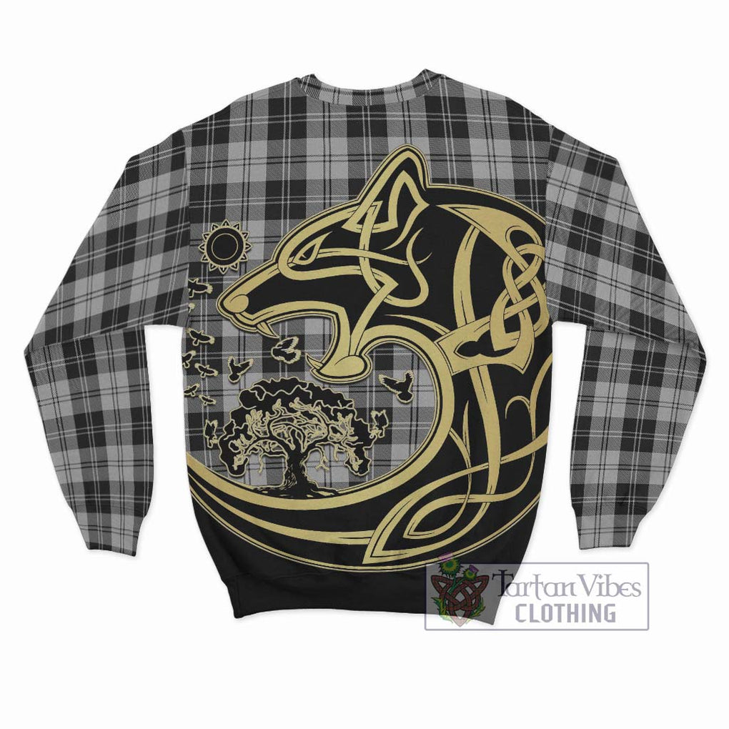 Erskine Black and White Tartan Sweatshirt with Family Crest Celtic Wolf Style - Tartan Vibes Clothing