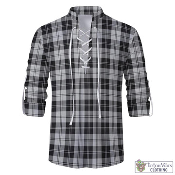 Erskine Black and White Tartan Men's Scottish Traditional Jacobite Ghillie Kilt Shirt