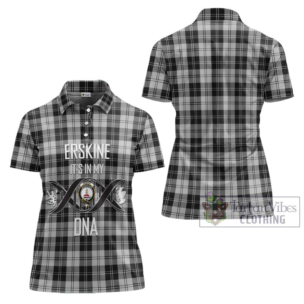 Erskine Black and White Tartan Women's Polo Shirt with Family Crest DNA In Me Style - Tartanvibesclothing Shop