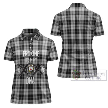 Erskine Black and White Tartan Women's Polo Shirt with Family Crest DNA In Me Style