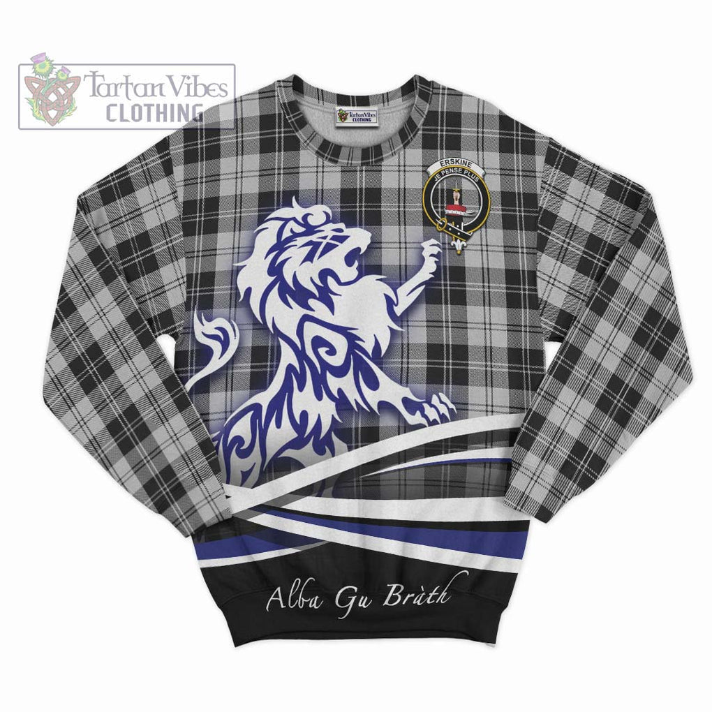 Erskine Black and White Tartan Sweatshirt with Alba Gu Brath Regal Lion Emblem - Tartanvibesclothing Shop