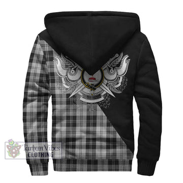 Erskine Black and White Tartan Sherpa Hoodie with Family Crest and Military Logo Style