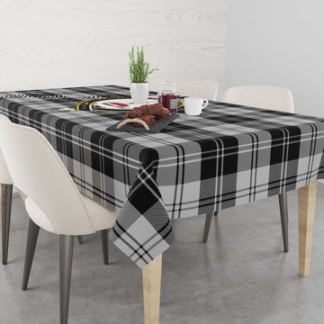 Erskine Black and White Tartan Tablecloth with Family Crest